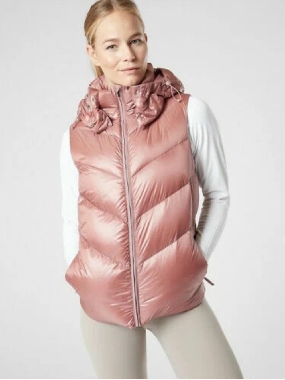 Athleta Lofty Down Vest in Dogwood Mauve, NO HOOD, Size S